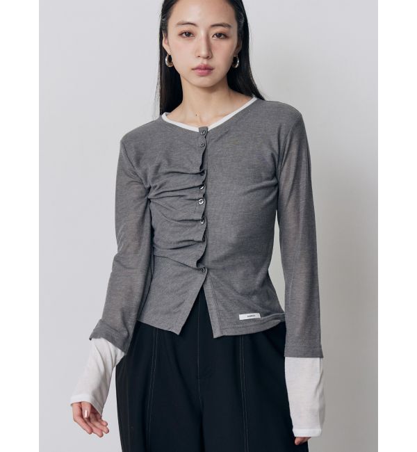 MURUA「ウェーブバイカラーカーデトップス」|カーディガン|グレー