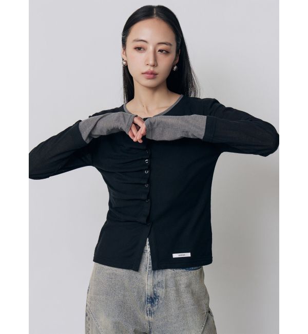 MURUA「ウェーブバイカラーカーデトップス」|カーディガン|