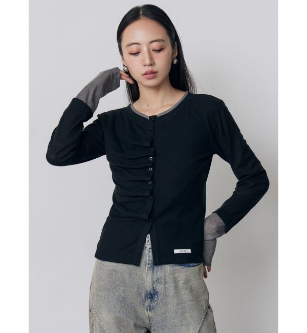 MURUA「ウェーブバイカラーカーデトップス」|カーディガン|