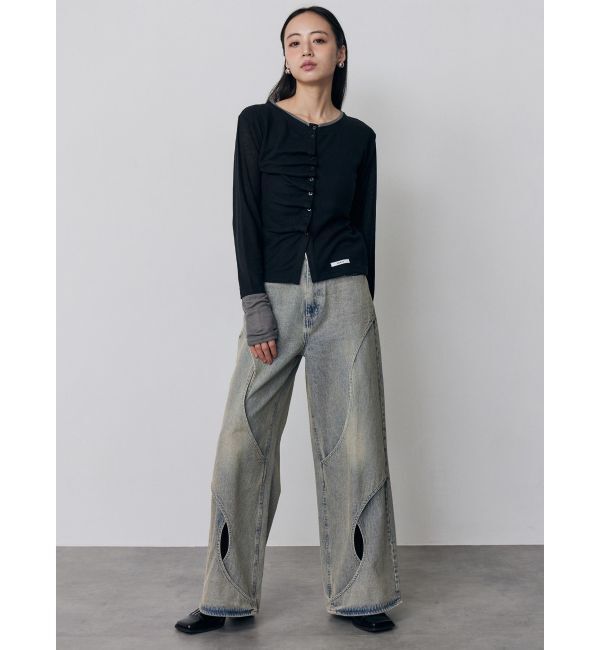 MURUA「ウェーブバイカラーカーデトップス」|カーディガン|