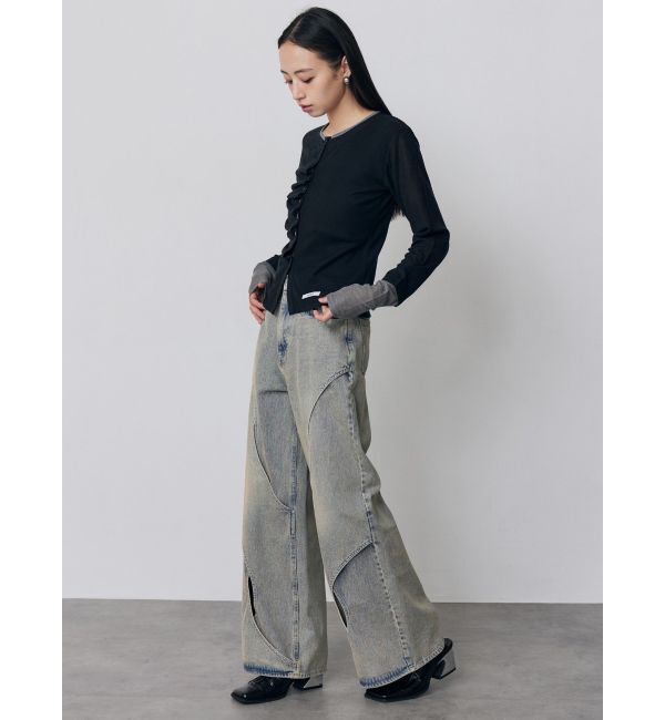 MURUA「ウェーブバイカラーカーデトップス」|カーディガン|