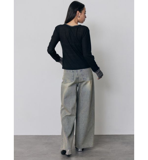 MURUA「ウェーブバイカラーカーデトップス」|カーディガン|