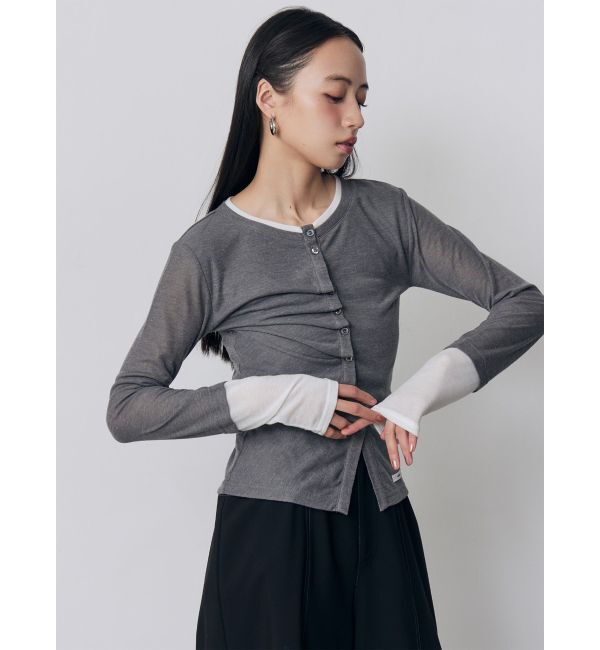 MURUA「ウェーブバイカラーカーデトップス」|カーディガン|