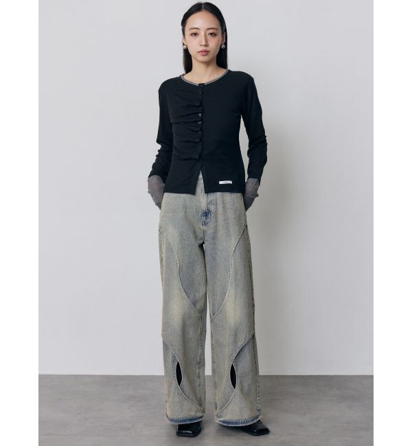 MURUA「ウェーブバイカラーカーデトップス」|カーディガン|