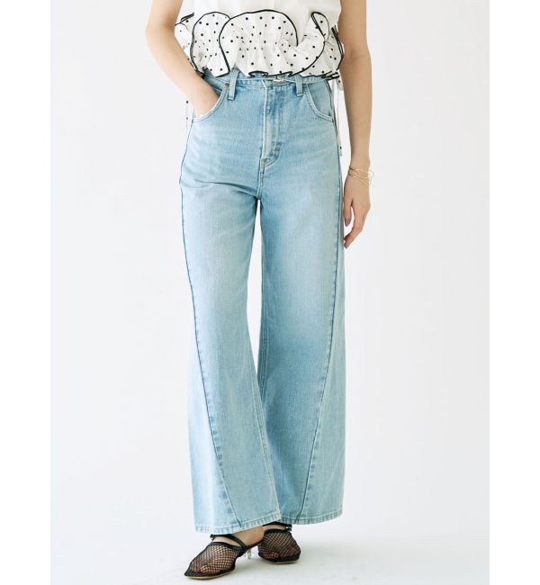 LAGUNAMOON「【Leeコラボ】セミワイドベルトデニムパンツ」|デニム|ブルー