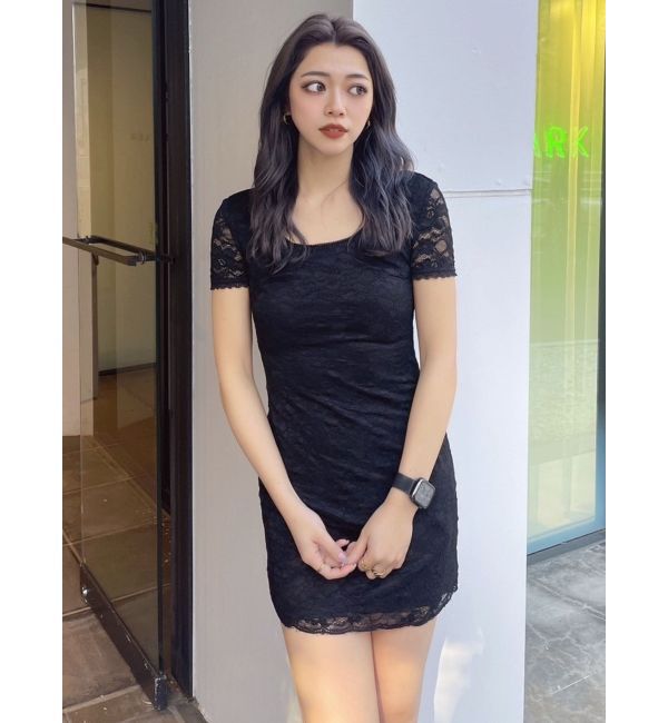 GYDA「ハーフスリーブレースワンピース」|ワンピース|ブラック