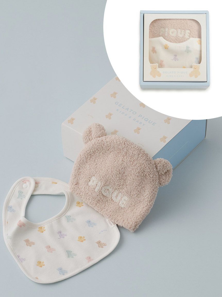 GELATO PIQUE KIDS & BABY「【ラッピング済み】【BABY】ベアニットキャップ&スタイ2点セット ギフトBOX」|その他ベビー用品|