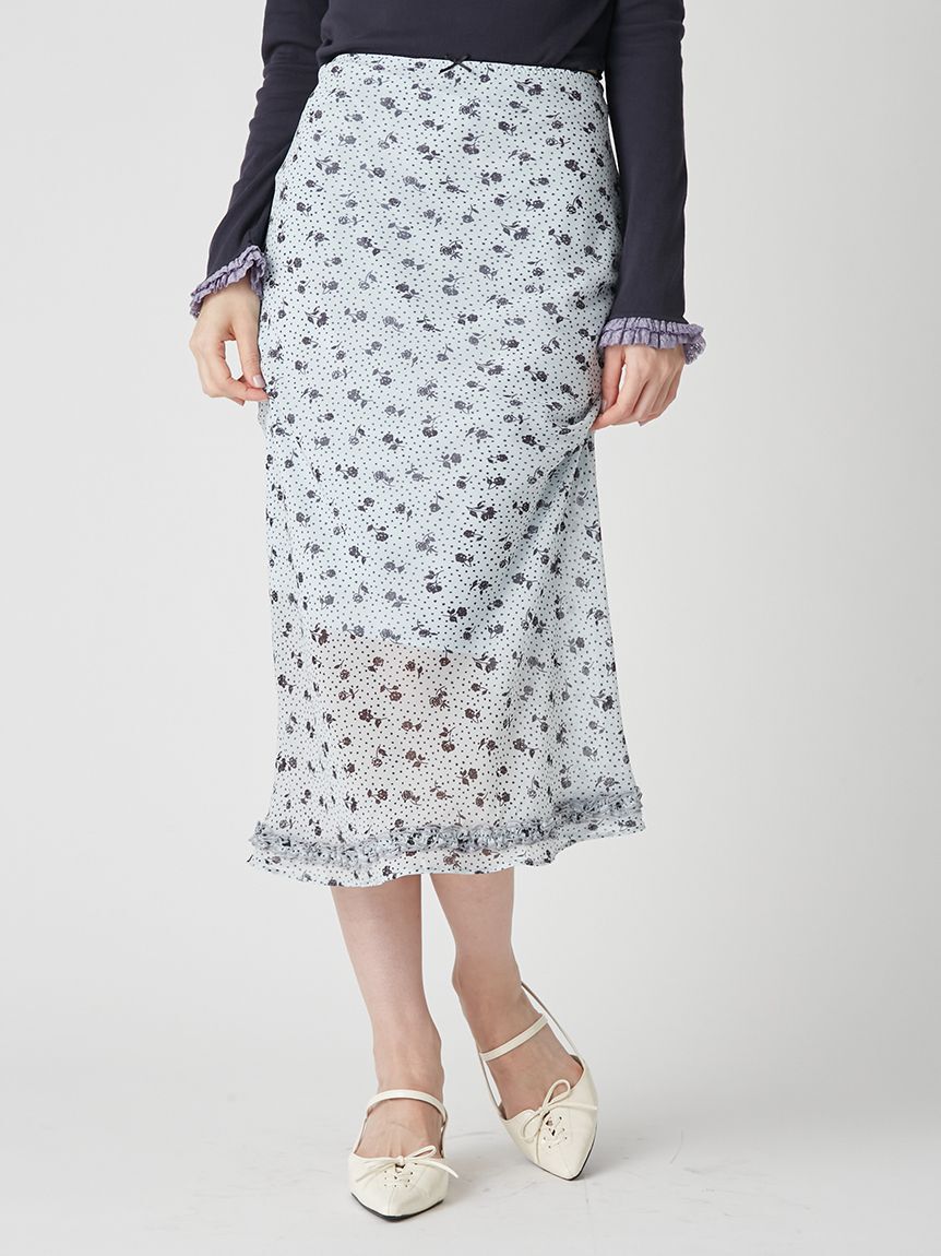 LILY BROWN「プリントシフォンバイアスミディスカート」|スカート|SAX