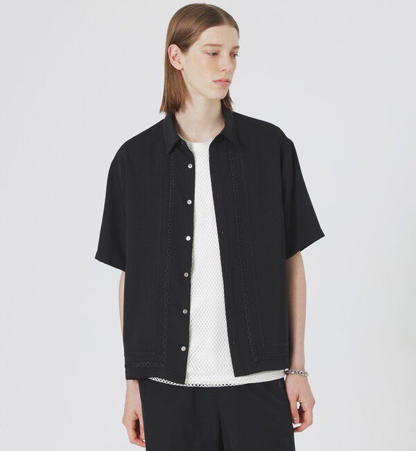  「トーナルブライトコードハーフスリーブシャツ」|シャツ・ブラウス|ブラック