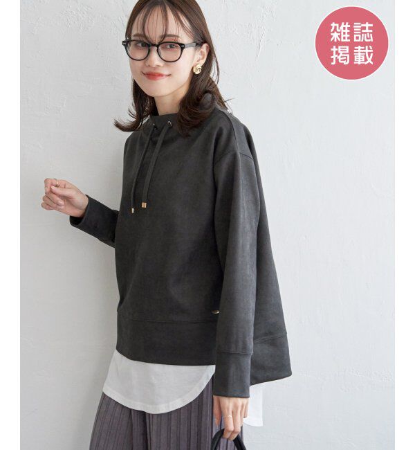 ikka「【親子おそろい】GOKU楽フェイクスエードスピンドルプルオーバー」|パーカー|ブラック