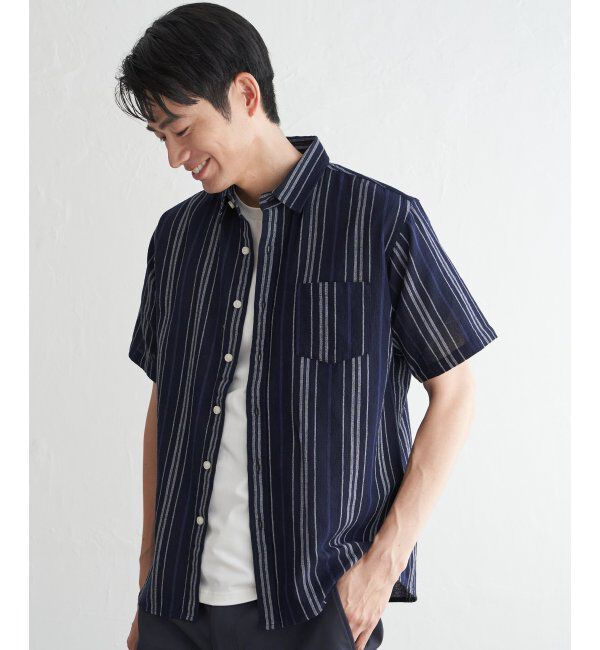 ikka「パナマレギュラーカラーシャツ」|シャツ・ブラウス|ネイビーブルー