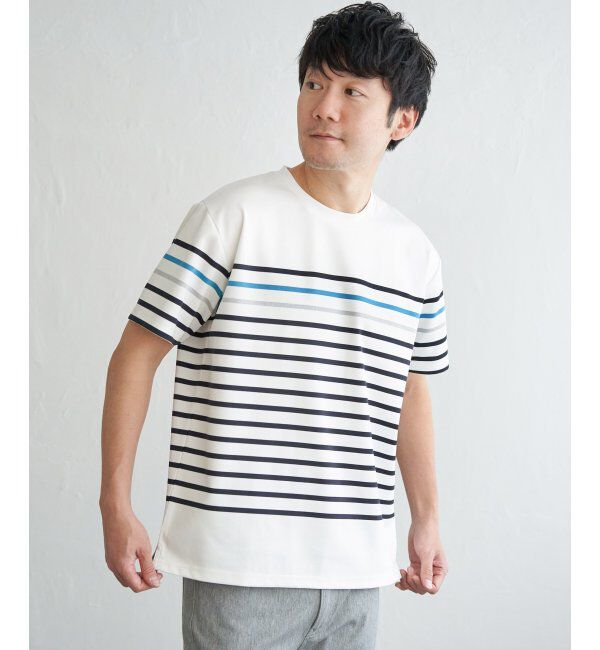 ikka「【接触冷感／吸水速乾】アーバンドライパネルボーダーTシャツ」|Tシャツ・カットソー|ホワイト