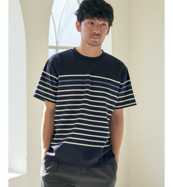 ikka「【接触冷感／吸水速乾】アーバンドライパネルボーダーTシャツ」|Tシャツ・カットソー|