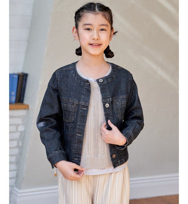 ikka kids「【親子コーデ】ストレッチノーカラーGジャン（110~160cm）」|その他|ネイビーブルー