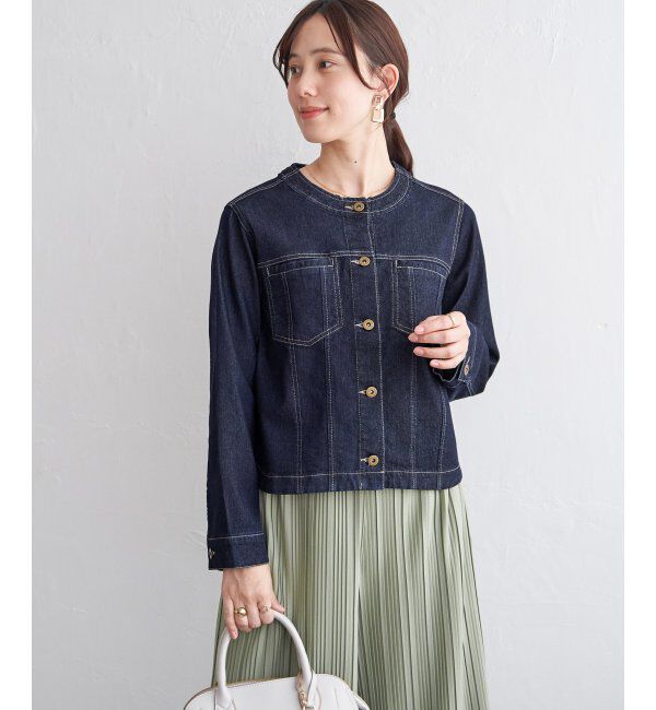 ikka「【雑誌InRed4月号掲載】ストレッチデニムノーカラーシャウター【親子コーデ】」|ノーカラーコート|