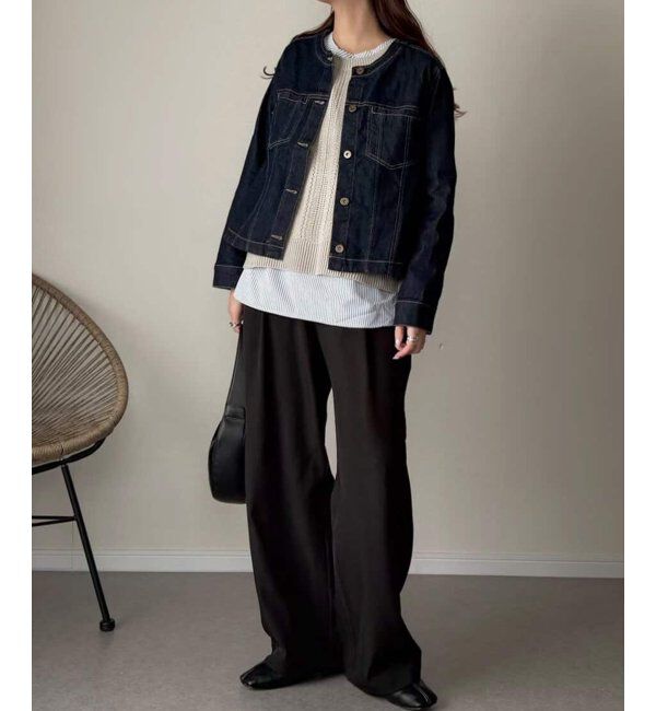 ikka「【雑誌InRed4月号掲載】ストレッチデニムノーカラーシャウター【親子コーデ】」|ノーカラーコート|