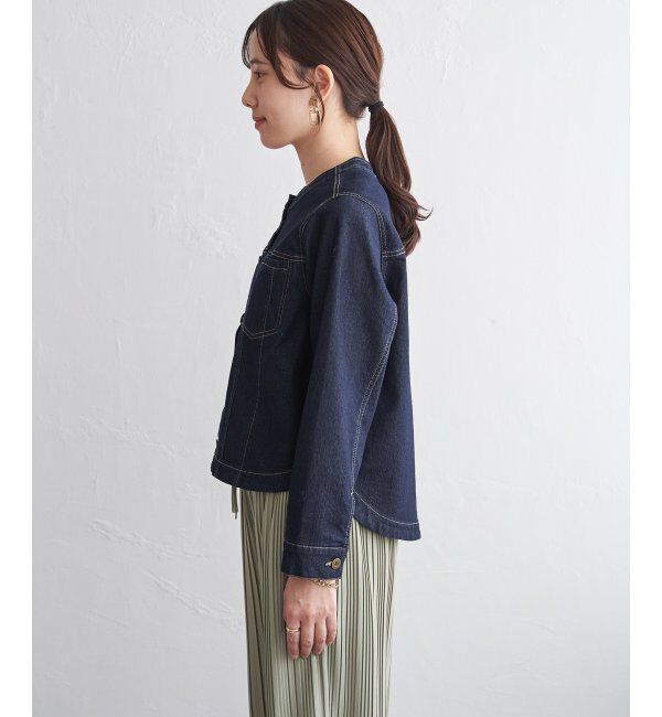 ikka「【雑誌InRed4月号掲載】ストレッチデニムノーカラーシャウター【親子コーデ】」|ノーカラーコート|