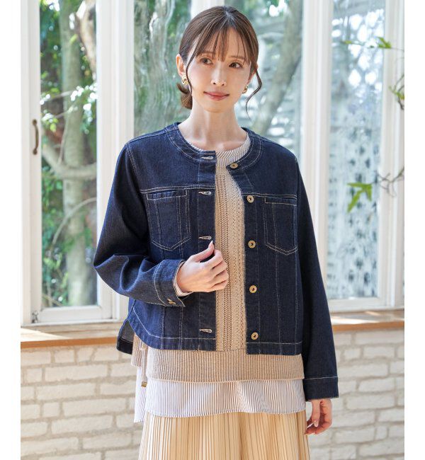 ikka「【雑誌InRed4月号掲載】ストレッチデニムノーカラーシャウター【親子コーデ】」|ノーカラーコート|