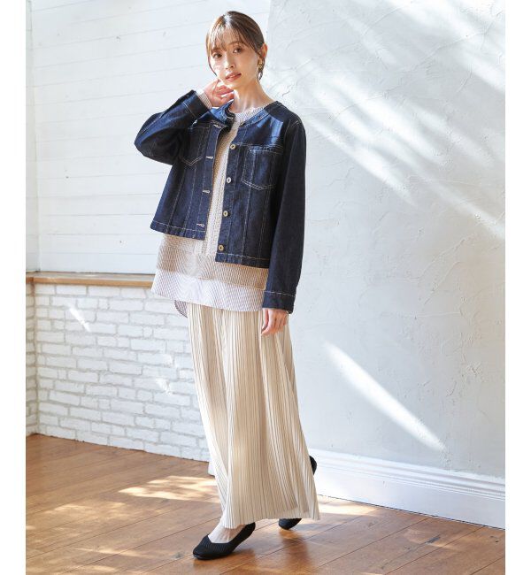 ikka「【雑誌InRed4月号掲載】ストレッチデニムノーカラーシャウター【親子コーデ】」|ノーカラーコート|