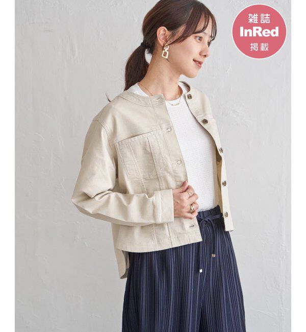 ikka「【雑誌InRed4月号掲載】ストレッチデニムノーカラーシャウター【親子コーデ】」|ノーカラーコート|アイボリー