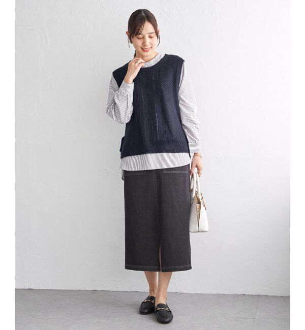 ikka「【雑誌InRed4月号掲載】ニットベストブラウスセット【2点セット】」|シャツ・ブラウス|