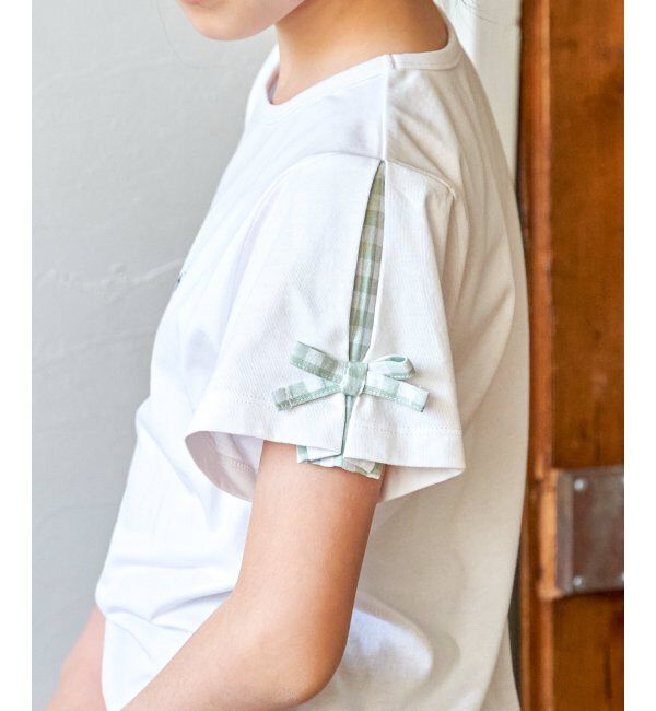 ikka kids「冷感肩ギンガム切り替えロゴT（120~160cm）」|Tシャツ・カットソー|