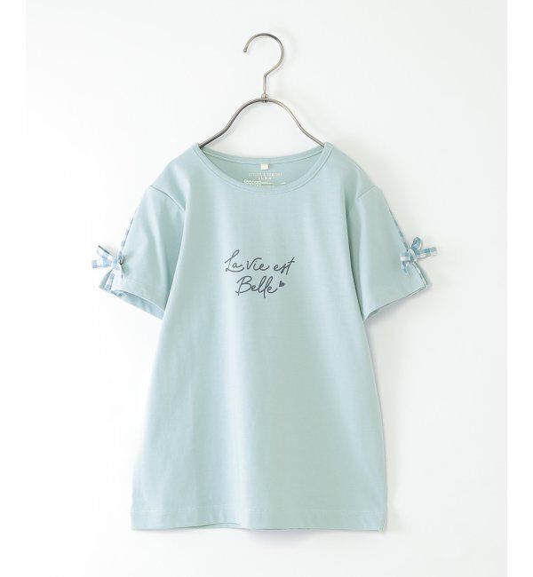 ikka kids「冷感肩ギンガム切り替えロゴT（120~160cm）」|Tシャツ・カットソー|サックスブルー