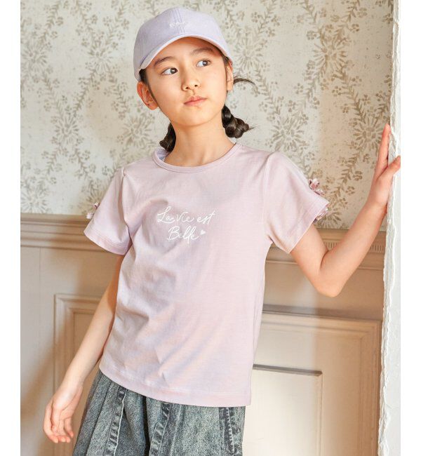 ikka kids「冷感肩ギンガム切り替えロゴT（120~160cm）」|Tシャツ・カットソー|ラベンダー