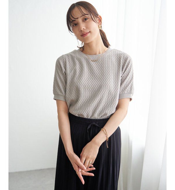 ikka「幾何学ジャカード半袖プルオーバー」|その他|グレージュ