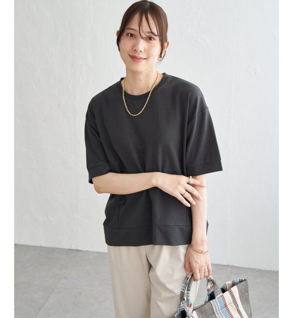 ikka「冷感スウェットライク半袖プルオーバー」|Tシャツ・カットソー|チャコール