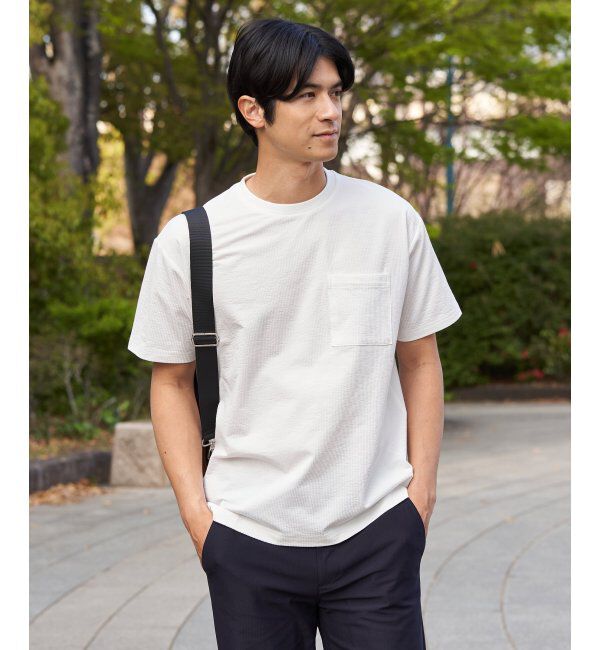 ikka「冷感DRYサッカーポケットTシャツ」|Tシャツ・カットソー|
