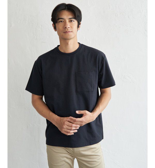 ikka「冷感DRYサッカーポケットTシャツ」|Tシャツ・カットソー|