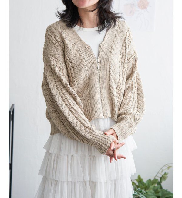 VENCE share style「ケーブルショートカーディガン」|カーディガン|ベージュ