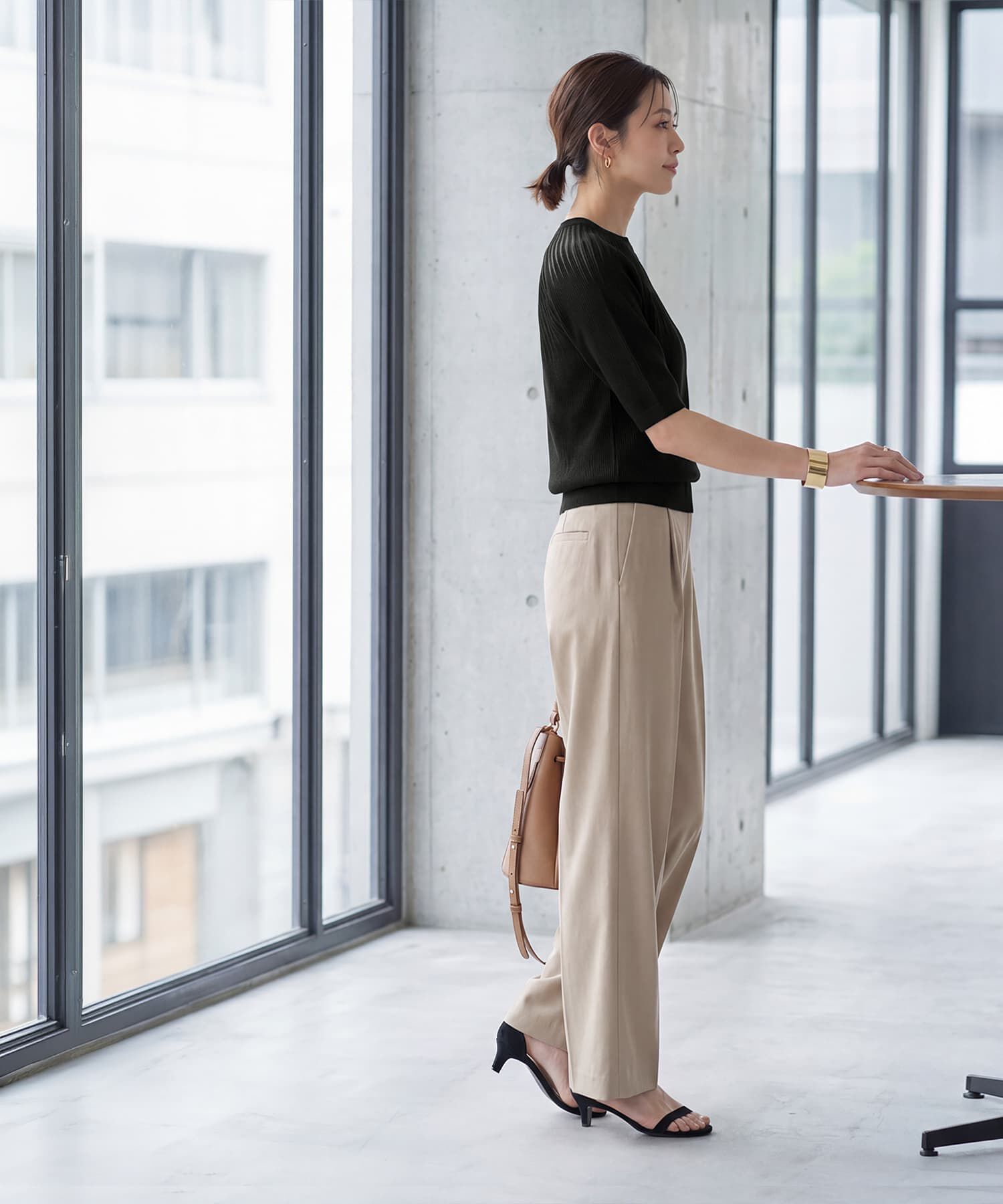 STYLE DELI「デコルテシアー５分袖シャリ感ニットトップス」|ニット・セーター|