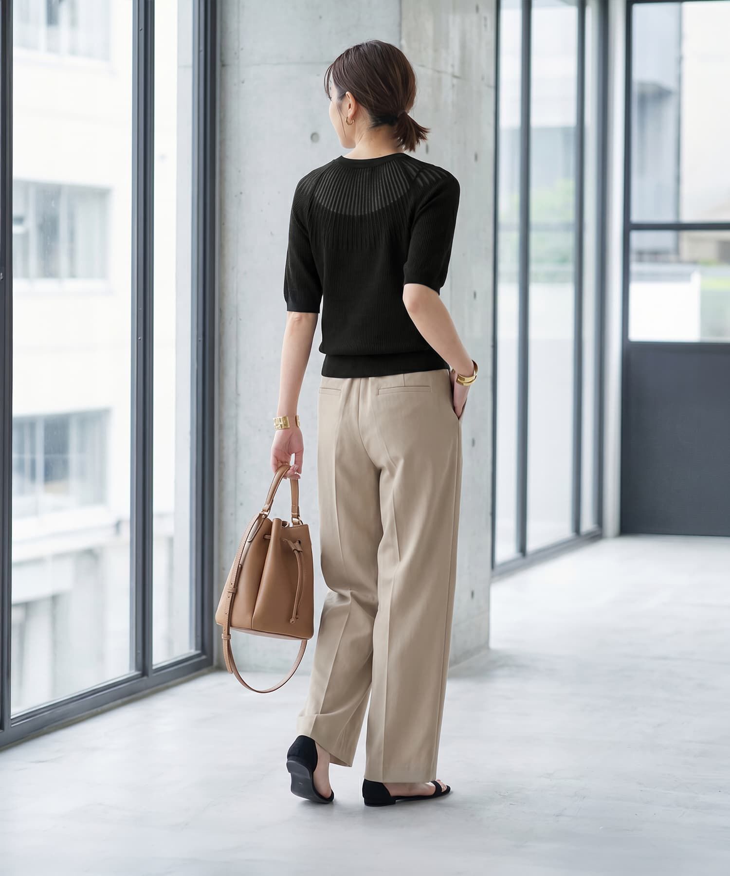 STYLE DELI「デコルテシアー５分袖シャリ感ニットトップス」|ニット・セーター|