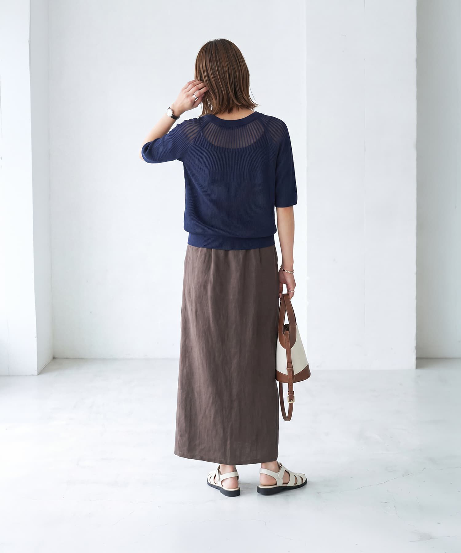 STYLE DELI「デコルテシアー５分袖シャリ感ニットトップス」|ニット・セーター|