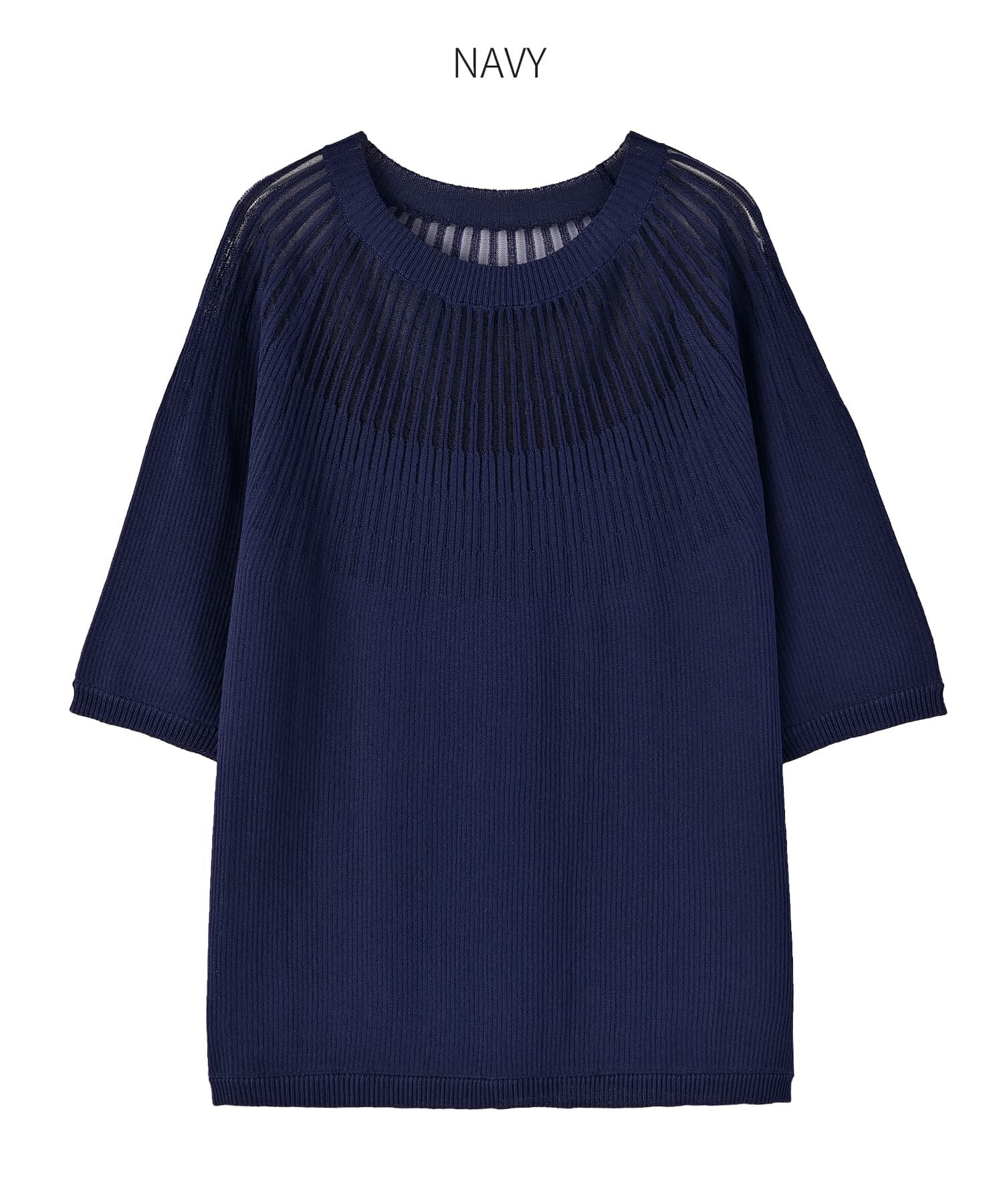 STYLE DELI「デコルテシアー５分袖シャリ感ニットトップス」|ニット・セーター|