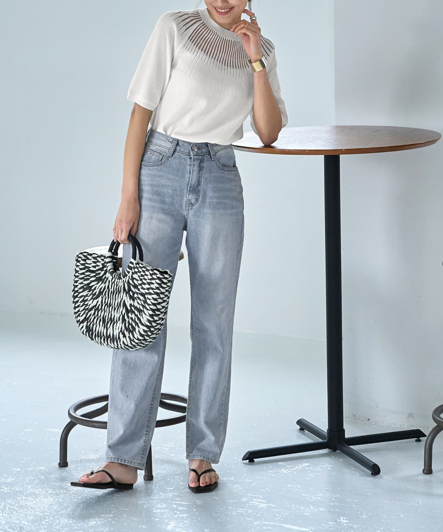 STYLE DELI「デコルテシアー５分袖シャリ感ニットトップス」|ニット・セーター|