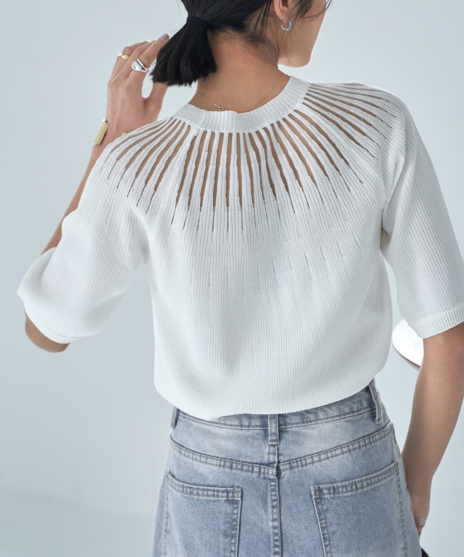 STYLE DELI「デコルテシアー５分袖シャリ感ニットトップス」|ニット・セーター|