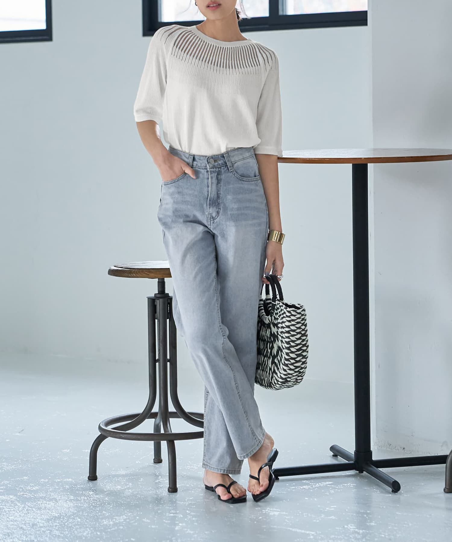 STYLE DELI「デコルテシアー５分袖シャリ感ニットトップス」|ニット・セーター|