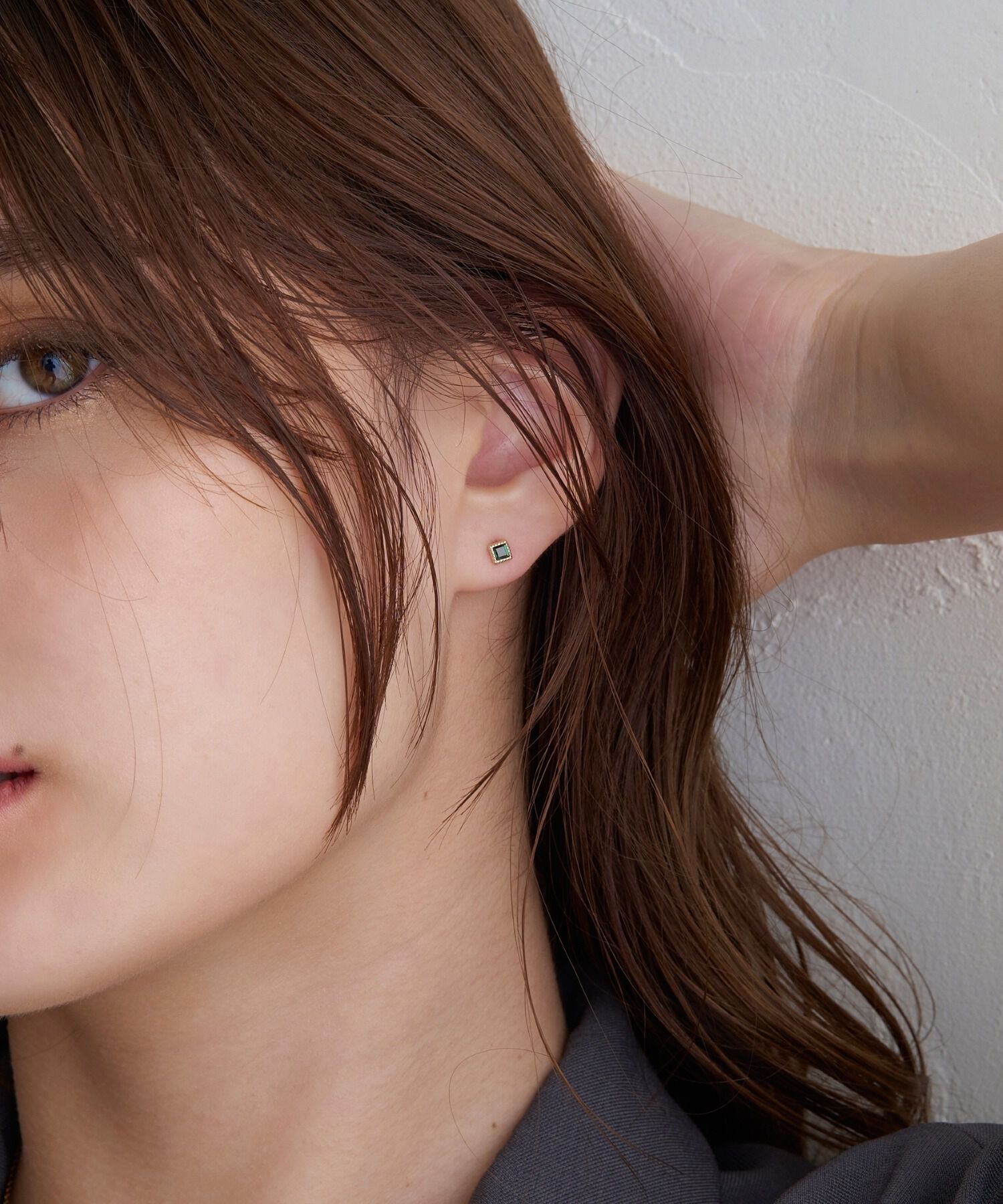 JUPITER「【片耳】K10スクエア天然石ピアス　グリーンクォーツ」|ピアス|