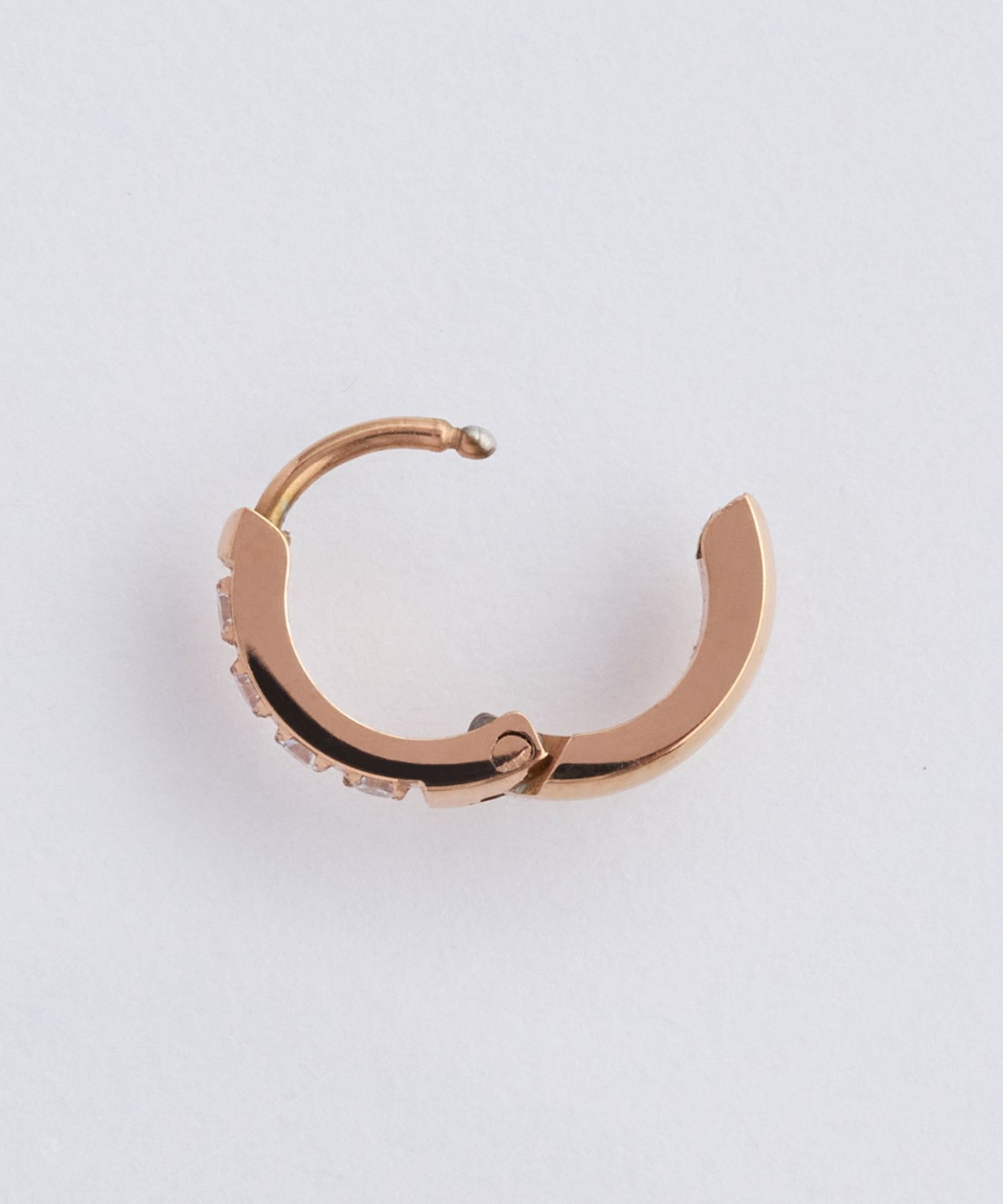 Phoebe「【金属アレルギー対応】ワンタッチビジューフープミニピアス(片耳)/サージカルステンレス ローズゴールド」|ピアス|