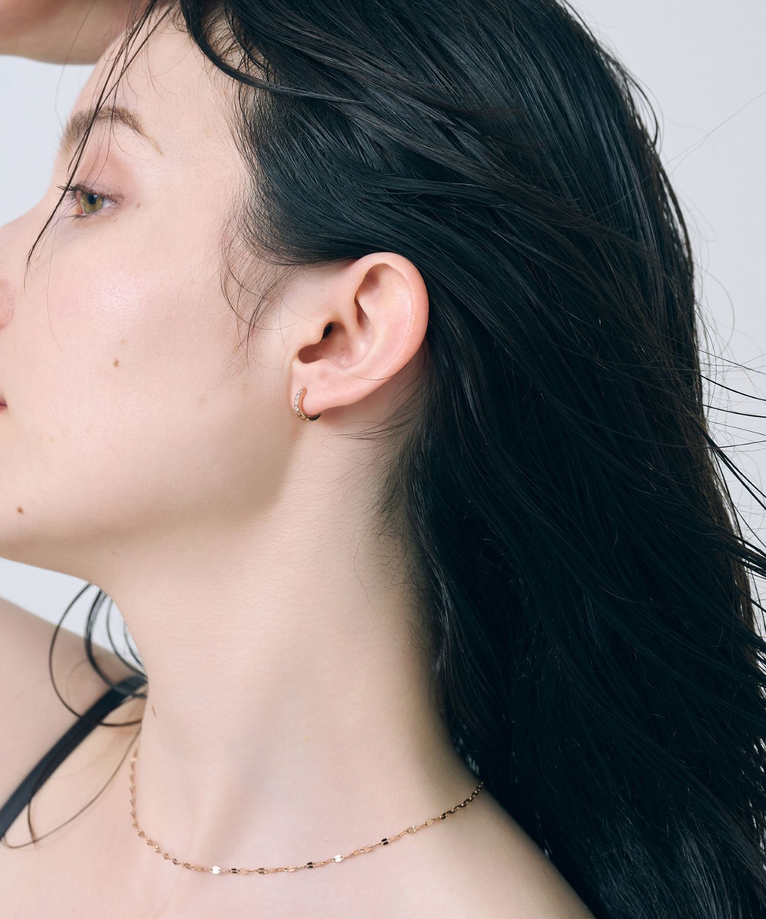 Phoebe「【金属アレルギー対応】ワンタッチビジューフープミニピアス(片耳)/サージカルステンレス ローズゴールド」|ピアス|