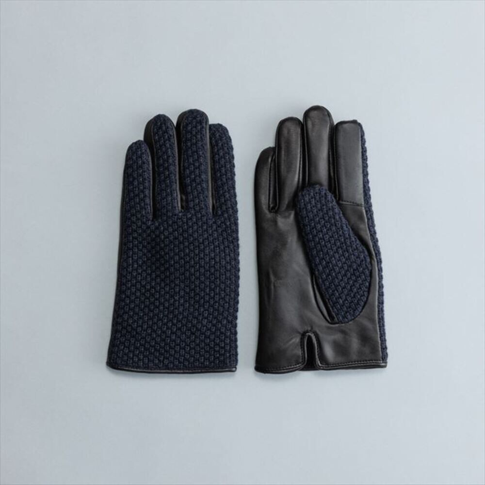 BACKYARD FAMILY「クロダ 手袋 メンズ 通販 グローブ 手ぶくろ おしゃれ 鹿の子編み ニット レザー 革」|手袋|ブルー1
