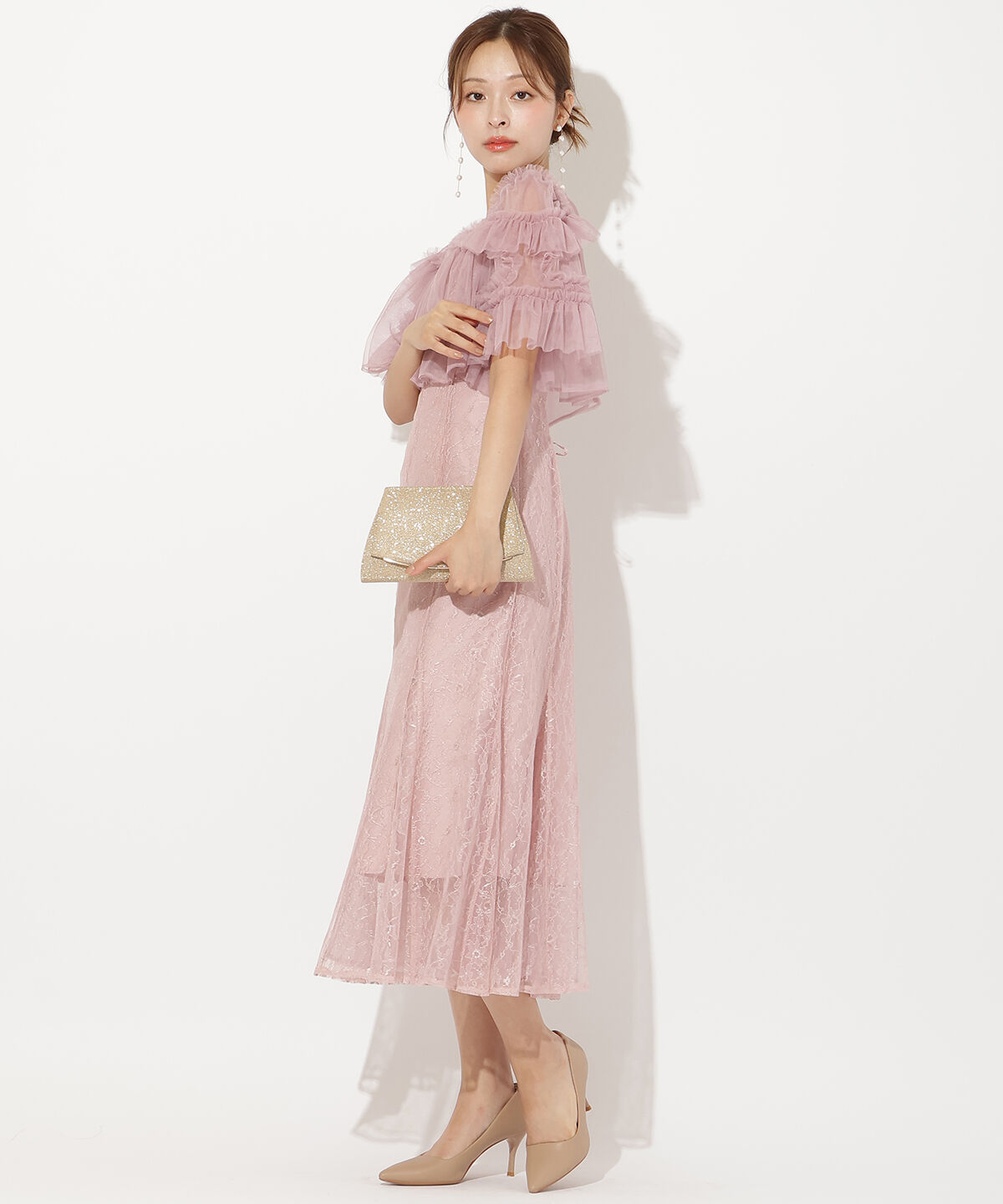 アンドクチュール「チュールフリルブラウス+レースキャミドレス」|ドレス|