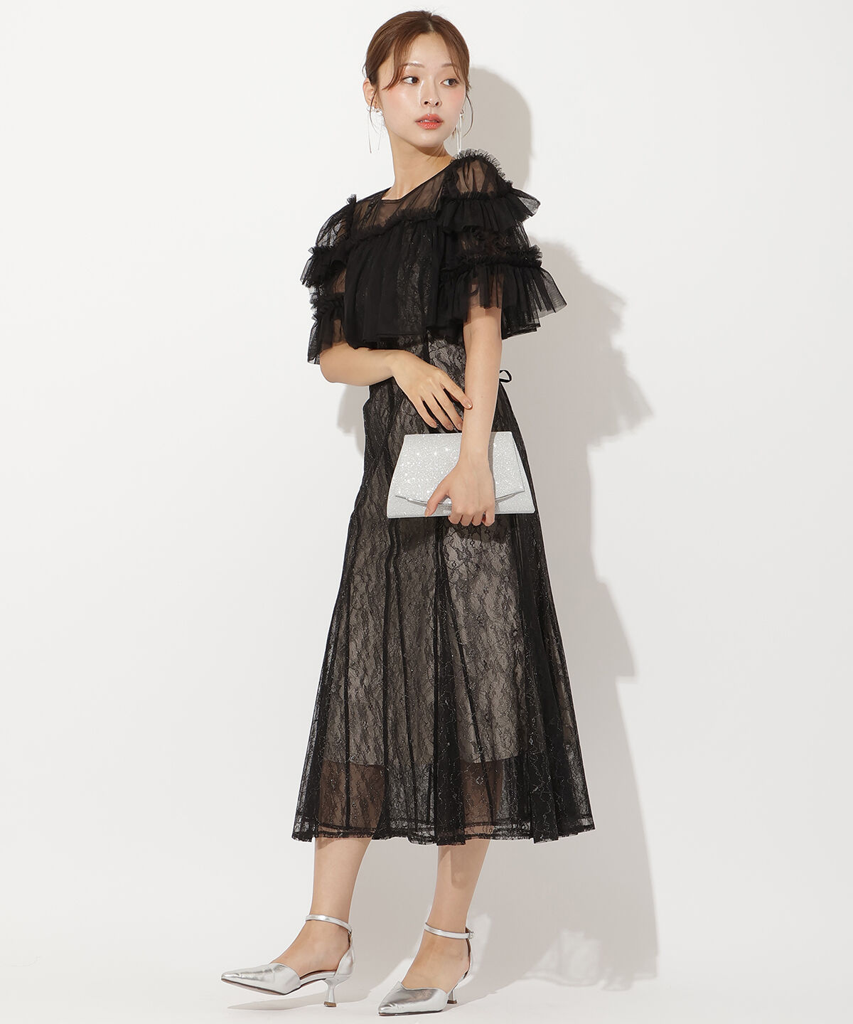 アンドクチュール「チュールフリルブラウス+レースキャミドレス」|ドレス|