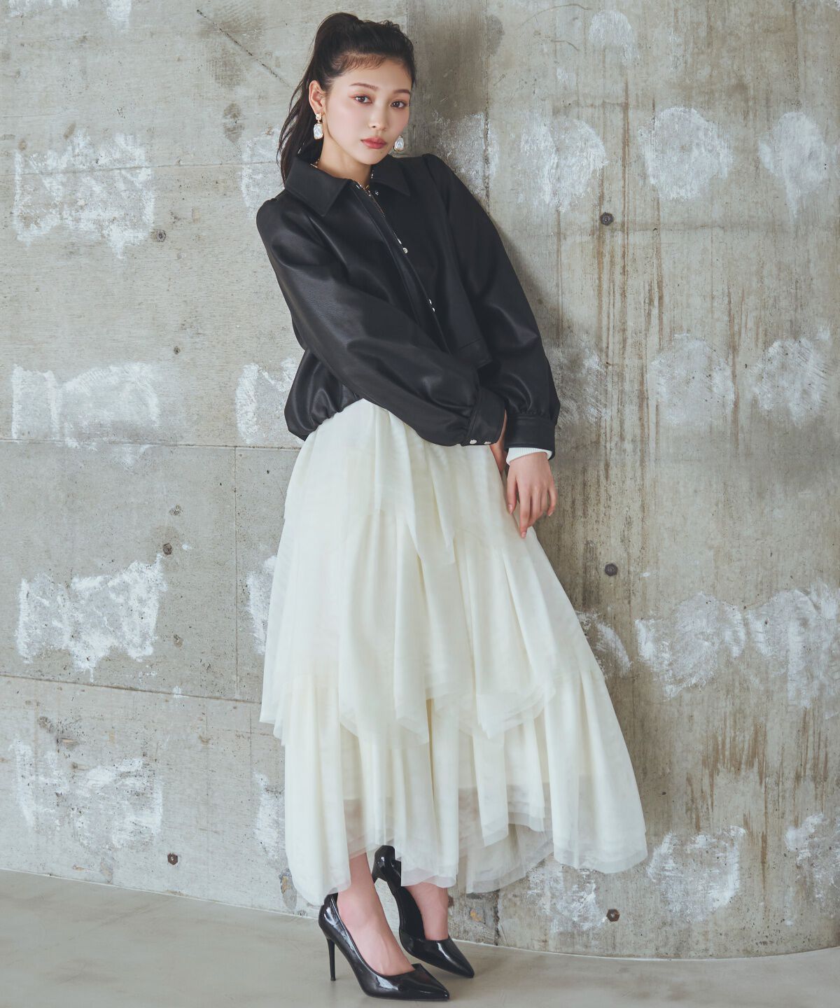 アンドクチュール「チュールティアードスカート」|フレア|