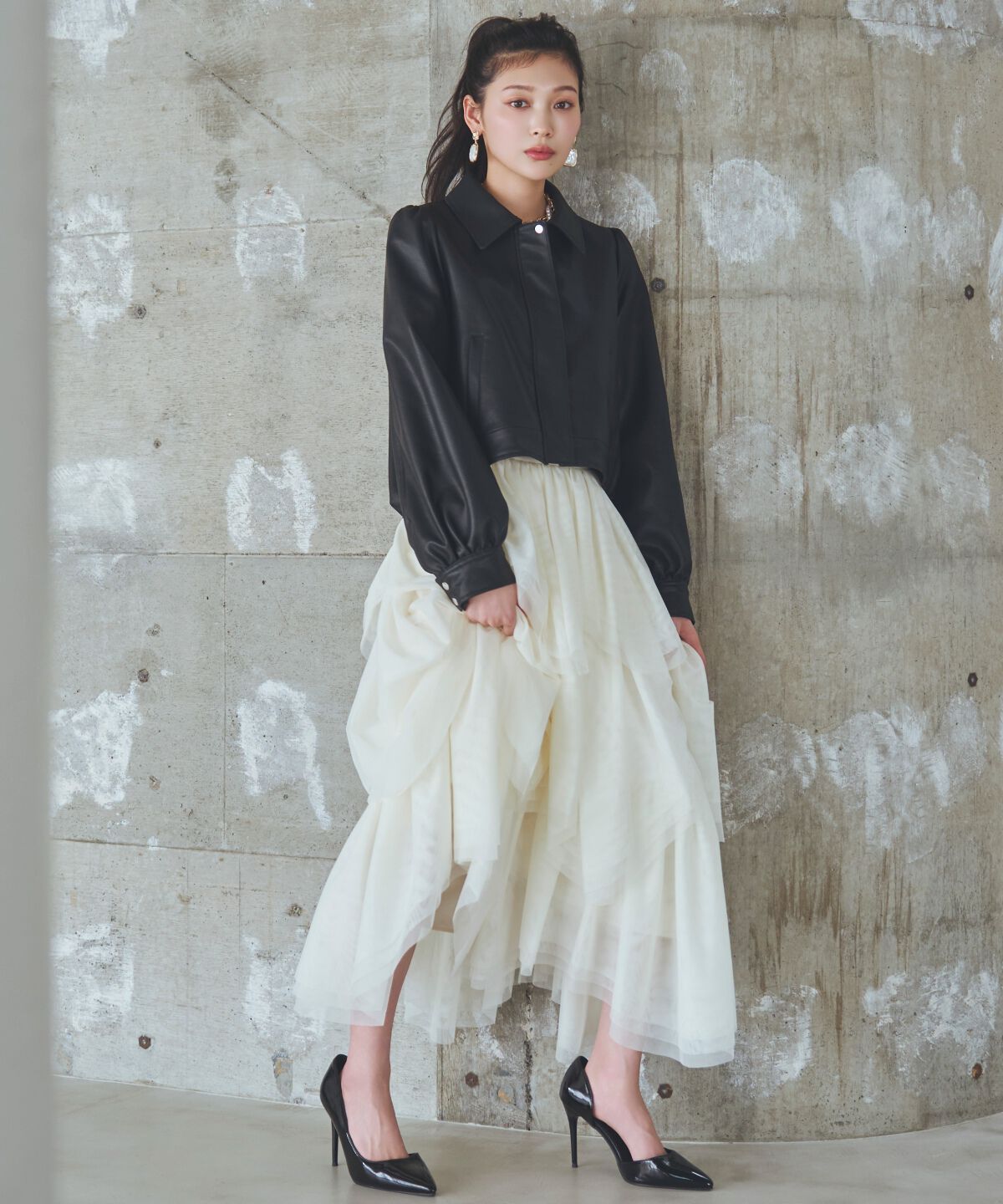 アンドクチュール「チュールティアードスカート」|フレア|