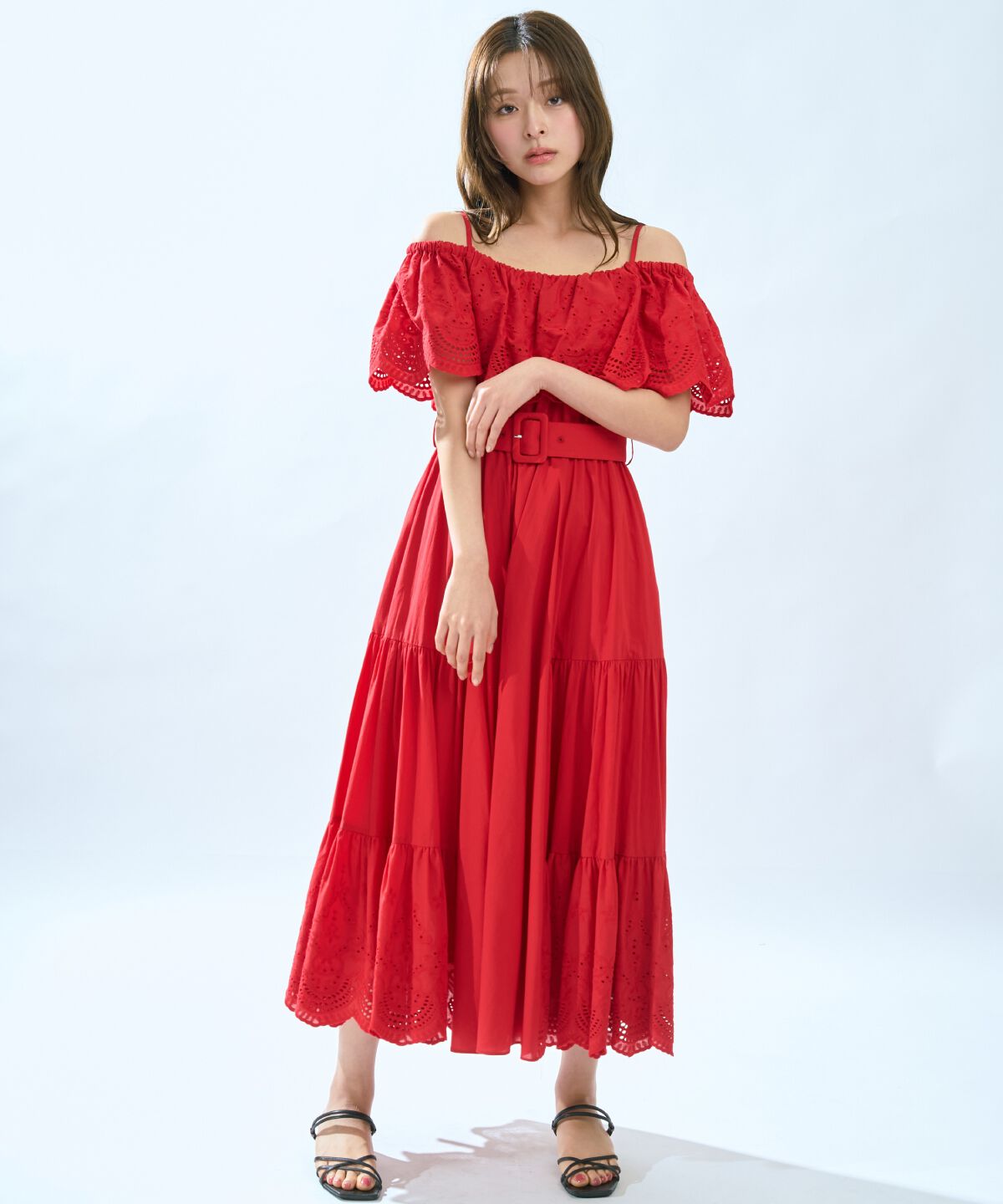 アンドクチュール「レースオフショルティアードワンピース」|ワンピース|