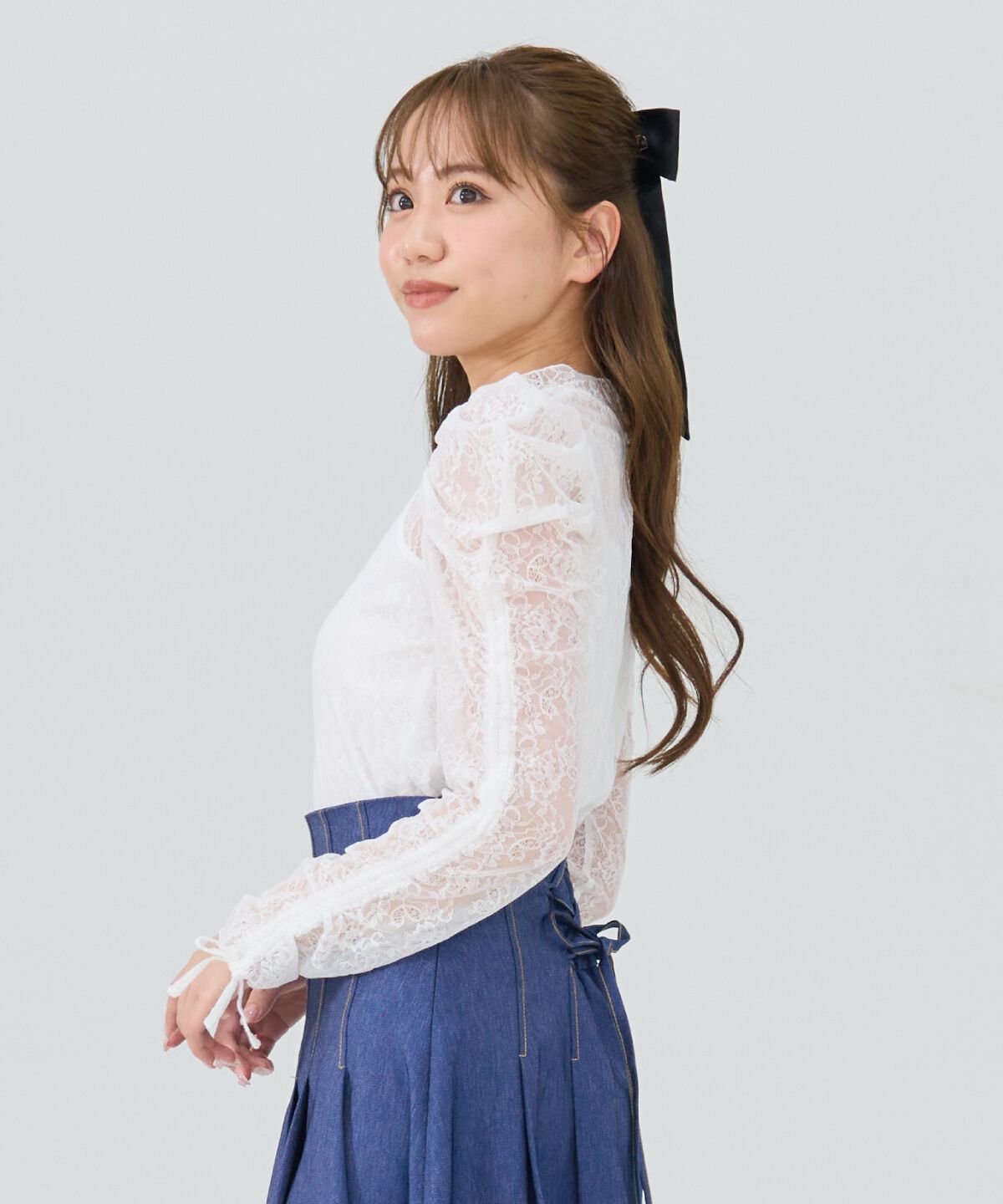 REDYAZEL「シャーリングスリーブレースブラウス」|Tシャツ・カットソー|